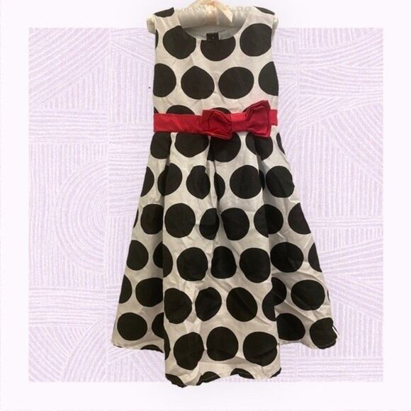 Cherokee Blk & Wht Polka Dot Pink Sash Holiday Formal Dress Up Girls Dress Sz 7 - Picture 4 of 4